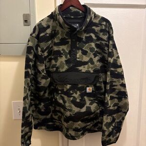 Men’s Carhartt Camo army fatigue button up fleece Pullover sweater size XL